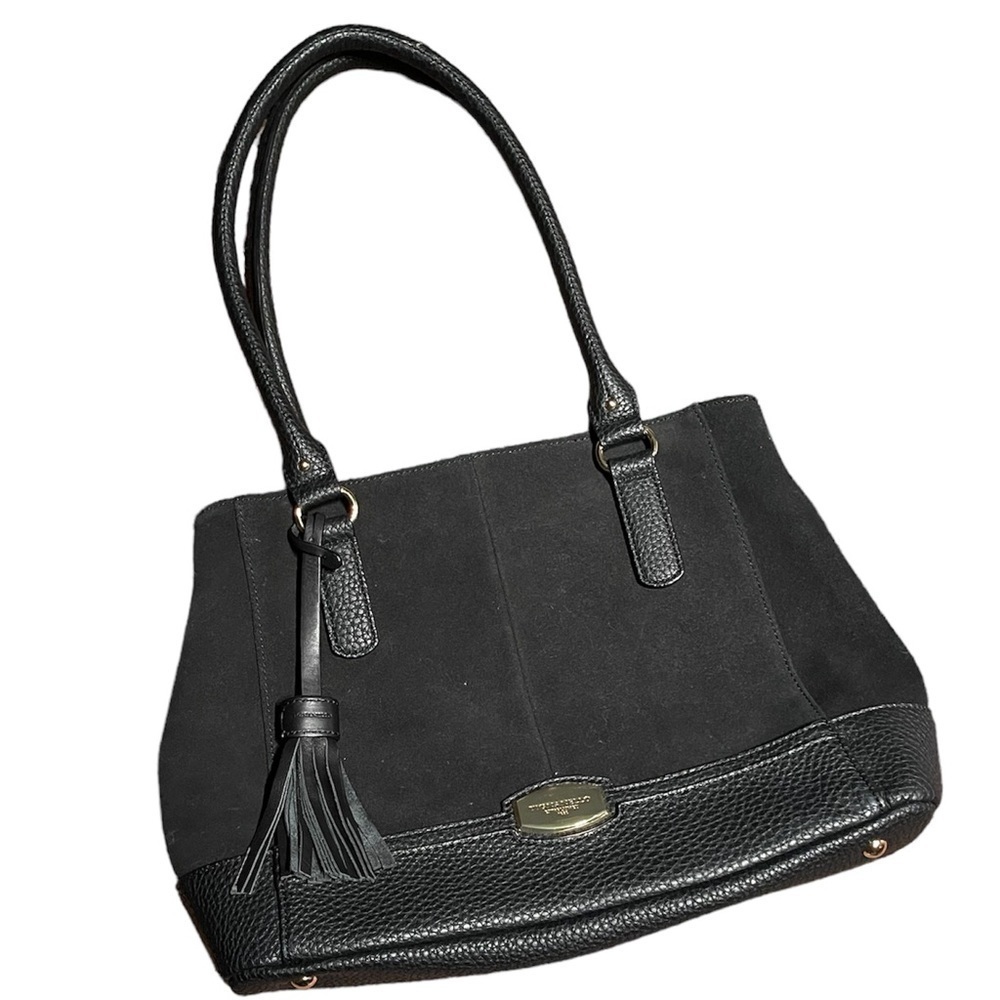 Tignanello Roebling Shopper Black Suede and Pebble Leather Satchel Bag
